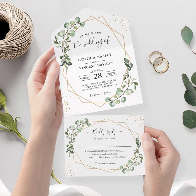 Invitación Todo En Uno Eucalyptus deja Boda plegado geométrico (Subido por el creador)
