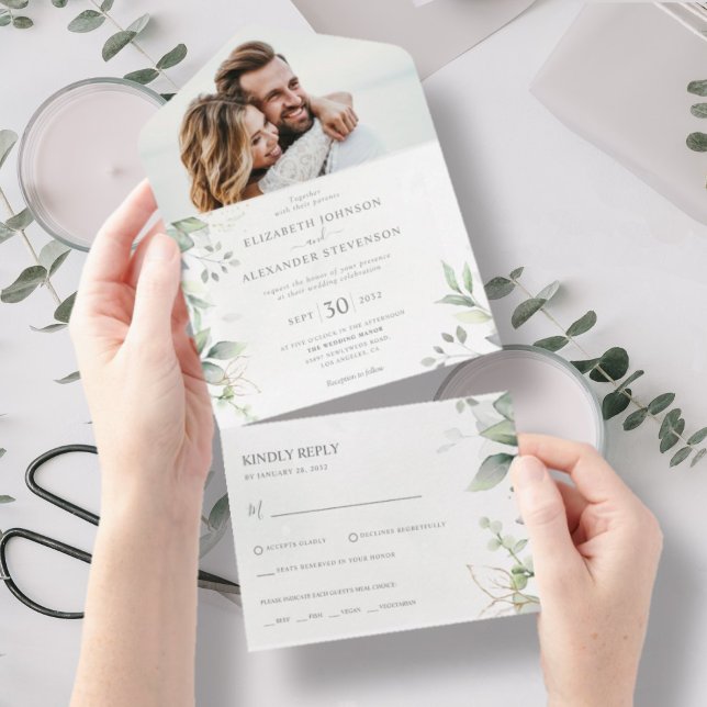 Invitación Todo En Uno Eucalyptus deja una elegante vegetación foto román (Subido por el creador)