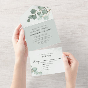 Invitación Todo En Uno Eucalyptus Elegante acuarela Simple Minimalista