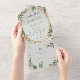 Invitación Todo En Uno Eucalyptus Elegante Vidrio Verde Británico