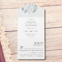 Invitación Todo En Uno  Eucalyptus Floral Watercolor Rustic Wedding