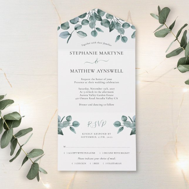 Invitación Todo En Uno Eucalyptus Foliage Boda moderno (Subido por el creador)