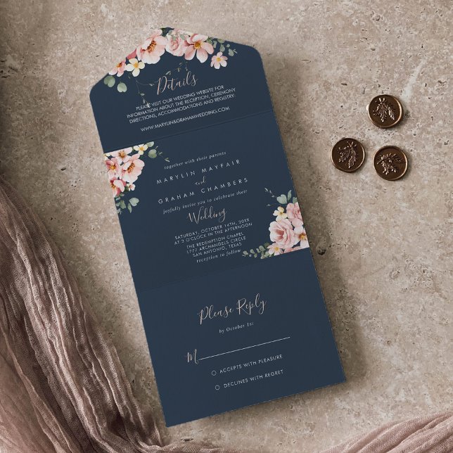 Invitación Todo En Uno Eucalyptus Garden Rosa Boda Floral (Subido por el creador)