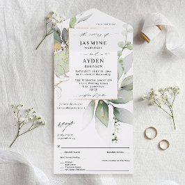 Invitación Todo En Uno Eucalyptus Glow Gold Greeneration Boda V2
