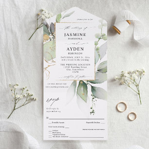 Invitación Todo En Uno Eucalyptus Glow Gold Greeneration Boda V2