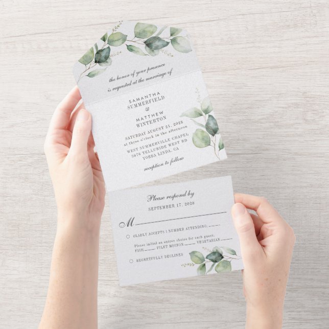 Invitación Todo En Uno Eucalyptus Greenery Boda botánico moderno (desgarro)