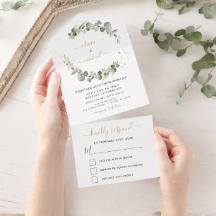 Invitación Todo En Uno Eucalyptus Greenery Boda Elegant Moderno