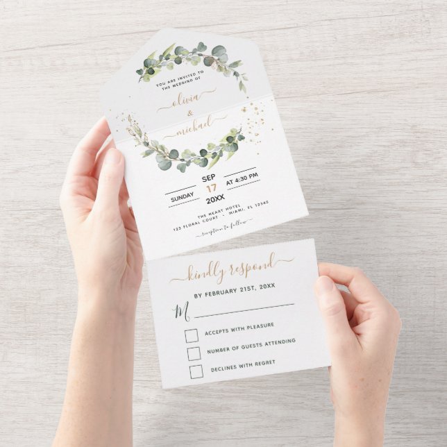 Invitación Todo En Uno Eucalyptus Greenery Boda Elegant Moderno (desgarro)