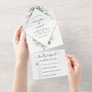 Invitación Todo En Uno Eucalyptus Greenery Boda Sage Green