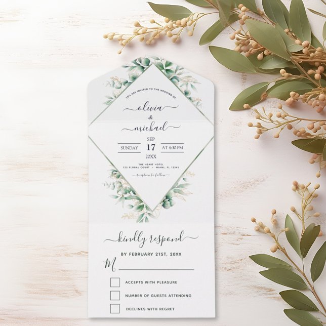 Invitación Todo En Uno Eucalyptus Greenery Boda Sage Green (Subido por el creador)