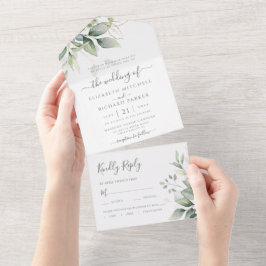 Invitación Todo En Uno Eucalyptus Greenery Gold deja Boda botánico