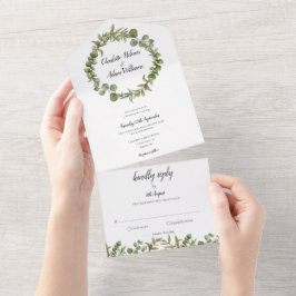 Invitación Todo En Uno Eucalyptus Greenery Monograma Boda