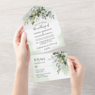Invitación Todo En Uno Eucalyptus Greenery Suculento Boda Todo I