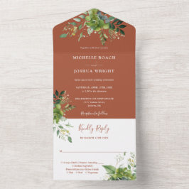 Invitación Todo En Uno Eucalyptus Greenery Terracotta Monograma Boda