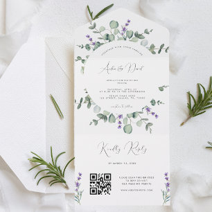 Invitación Todo En Uno Eucalyptus Lavender Script QR Código Primavera Bod