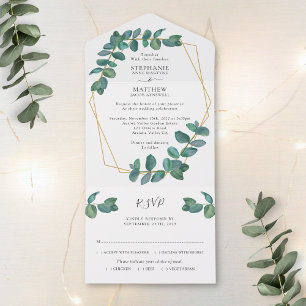 Invitación Todo En Uno Eucalyptus Leaf Elegante Boda Geométrico