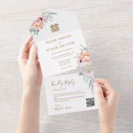 Invitación Todo En Uno Eucalyptus Peonies Boda chino