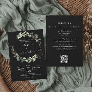 Invitación Todo en uno Eucalyptus QR Código Boda Rústico