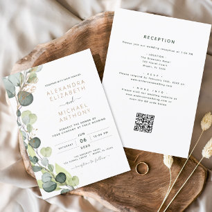 Invitación Todo en uno Eucalyptus QR Código Boda Verdor