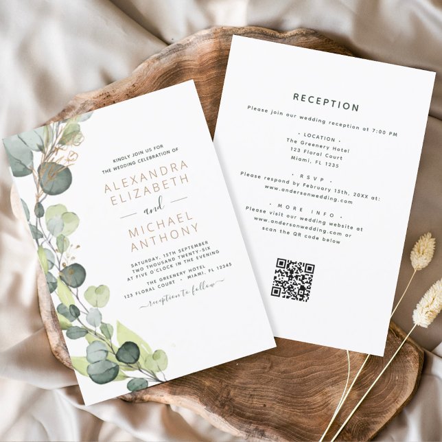Invitación Todo en uno Eucalyptus QR Código Boda Verdor (Subido por el creador)