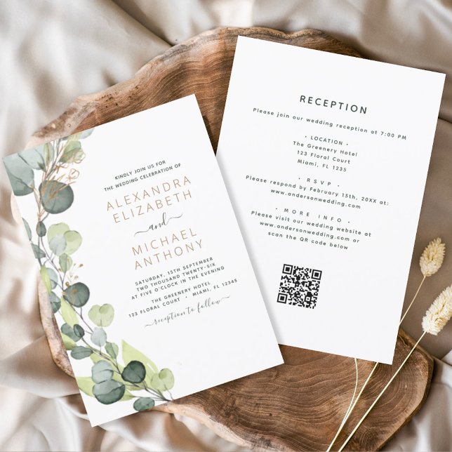 Invitación Todo en uno Eucalyptus QR Código Boda Verdor (Subido por el creador)