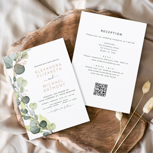 Invitación Todo en uno Eucalyptus QR Código Boda Verdor (Subido por el creador)