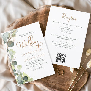 Invitación Todo en uno Eucalyptus QR Código Boda Verdor