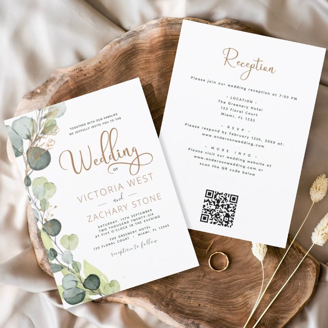 Invitación Todo en uno Eucalyptus QR Código Boda Verdor (Subido por el creador)