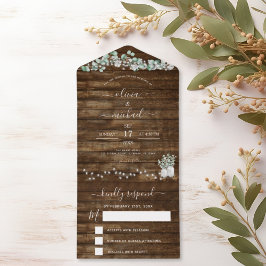 Invitación Todo En Uno Eucalyptus Rustic Boda String Lights RSVP