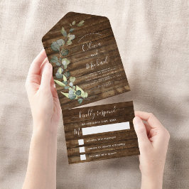 Invitación Todo En Uno Eucalyptus Rustic Country Wood Wedding RSVP