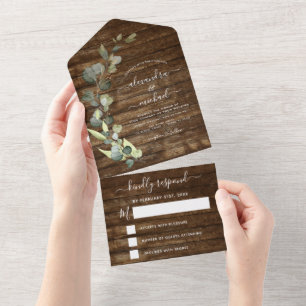 Invitación Todo En Uno Eucalyptus Rustic Country Wood Wedding RSVP