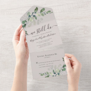 Invitación Todo En Uno Eucalyptus Rústico Vow Renewal Ecru