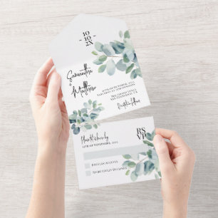 Invitación Todo En Uno Eucalyptus Sage Green Spring Summer Boda