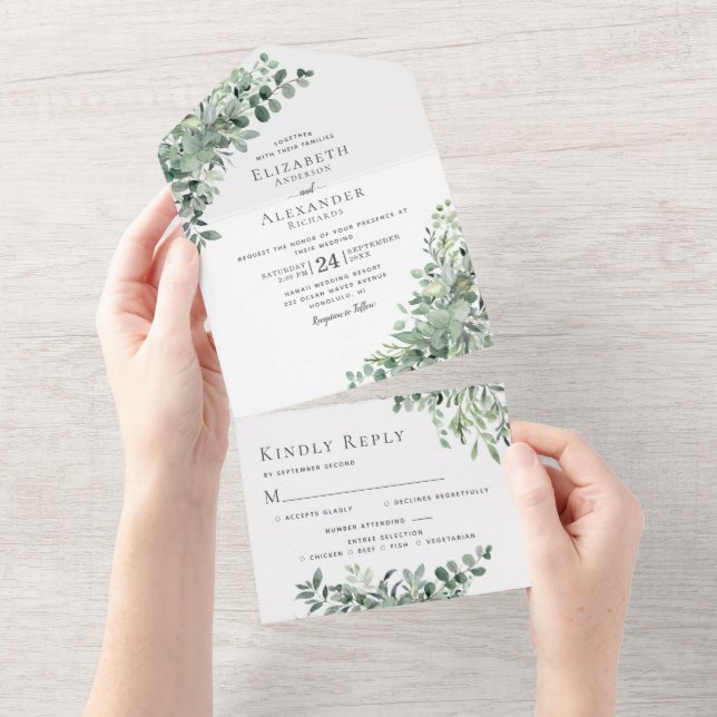 Invitación Todo En Uno Eucalytpus Greenery Rustic Boda (desgarro)