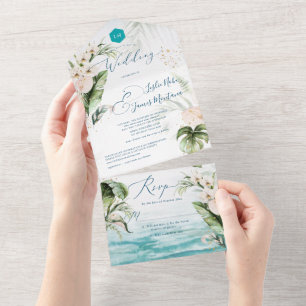Invitación Todo En Uno Evento de playa de follaje de selva tropical PixDe
