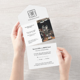 Invitación Todo En Uno Evento Minimalista Blanco | Todo en Uno Moderno y 