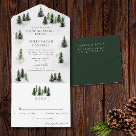 Invitación Todo En Uno Evergreen Mountain Glen Blanco Verde Negro