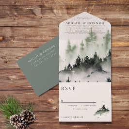 Invitación Todo En Uno Evergreen Mountain Mist Rústico Invierno Gris Blan