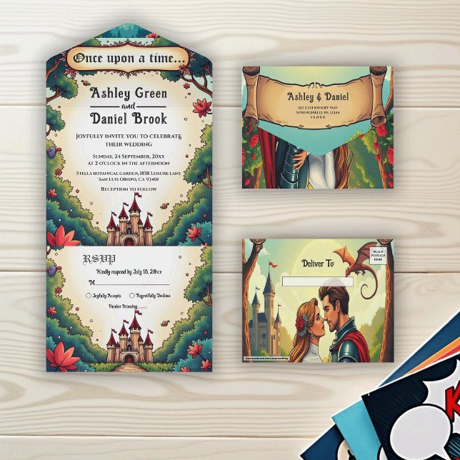 Invitación Todo En Uno Fairytale Once Upon A Time Castle Woodland Wedding (Subido por el creador)