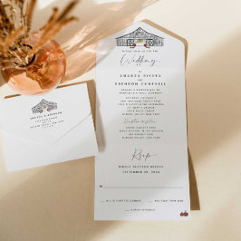 Invitación Todo En Uno Fall Barn | Ceremonia pequeña | Boda de recepción
