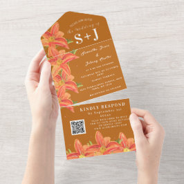 Invitación Todo En Uno Fall Watercolor Terracotta Lily Floral Boda