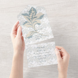 Invitación Todo En Uno Fantasía agitada floral azul invernal