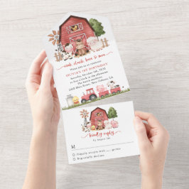 Invitación Todo En Uno Farm Animals, Cute Animals, Barn, First Birthday