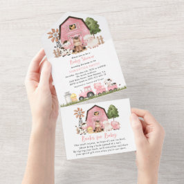 Invitación Todo En Uno Farm Animals, Cute Animals, Pink Barn, Baby Shower