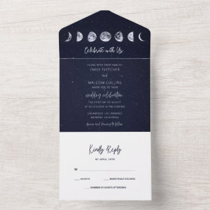 Invitación Todo En Uno Fases celestes de Starry Sky Moon celebran Boda