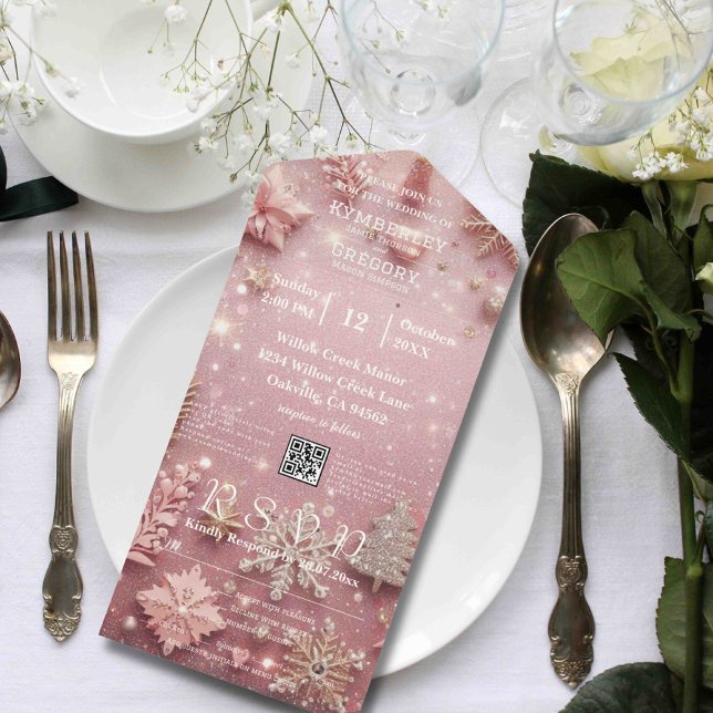 Invitación Todo En Uno Faux Sparkle Shimmer Navidades de invierno de plat (Subido por el creador)