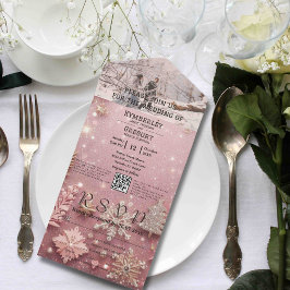 Invitación Todo En Uno Faux Sparkmer Shimmer Plata Rosa Foto Código QR