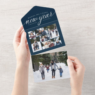 Invitación Todo En Uno Feliz Año Nuevo triple de collage de fotos azul ma
