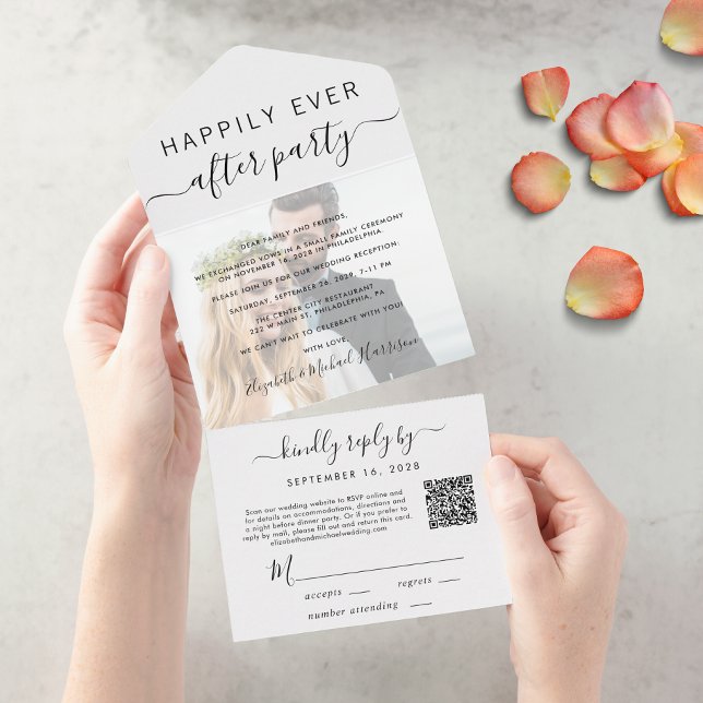 Invitación Todo En Uno Feliz desde la recepción de la foto del código QR (Our user-friendly template will generate your QR code automatically from your website address)