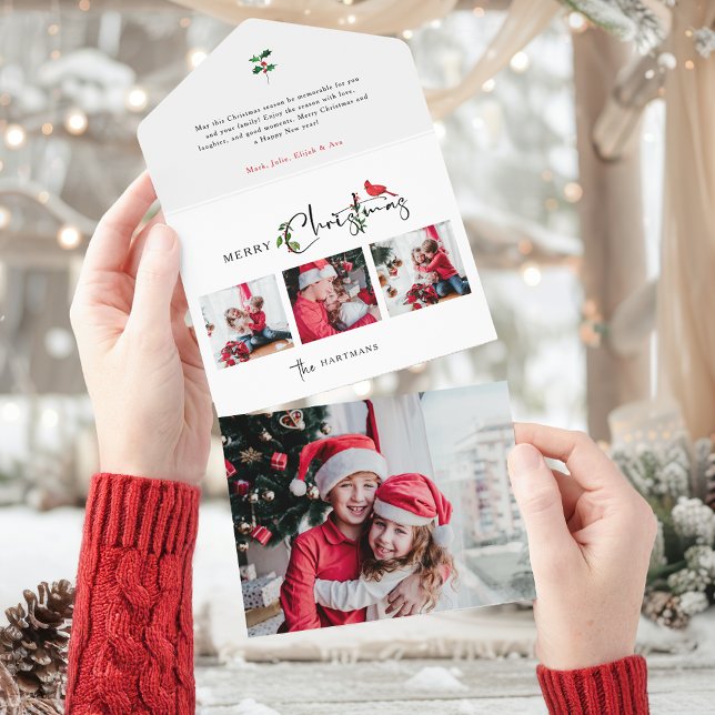 Invitación Todo En Uno Feliz Navidad Caligrafía Botánica 3 Foto (Subido por el creador)